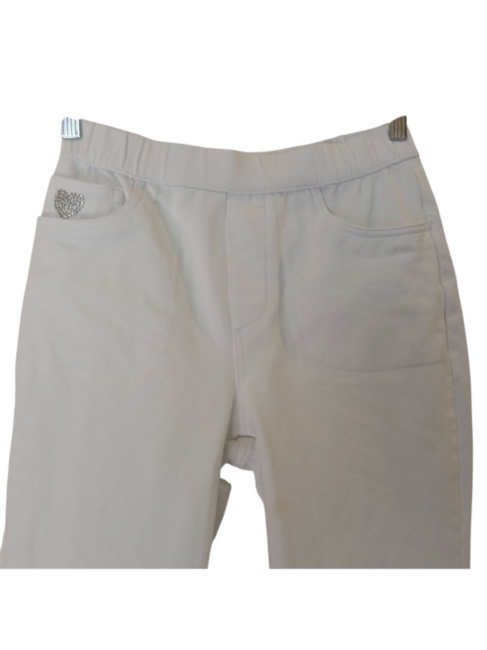 Dream Jeannes By Quacker Factory Capri Pants XXS White Pull-On Rhinestone #I-6 - Picture 9 of 10